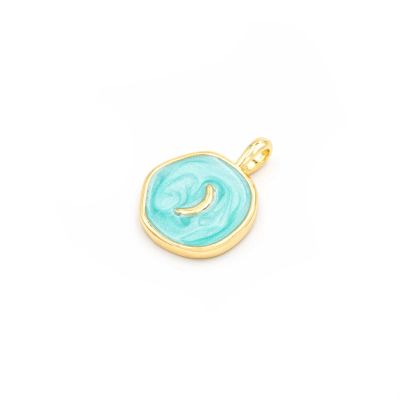 Vintageparts Turquoise Enamel Pendant with Small Gold Moon