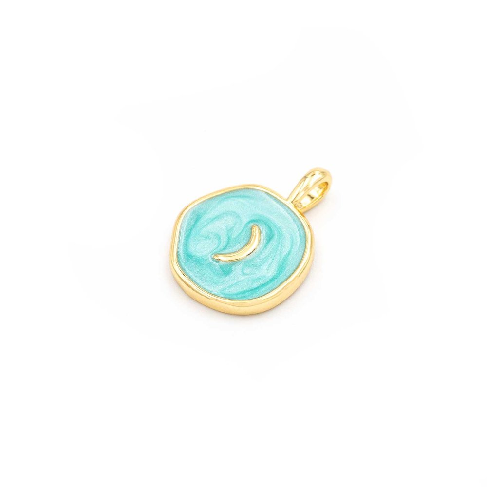 Vintageparts Turquoise Enamel Pendant with Small Gold Moon