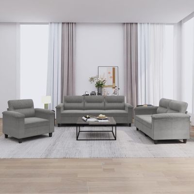 Qnhdfrt Dark Gray Sofa Set with Cushions, Microfiber Upholstery, Armchair, Loveseat and 3-Seater Sofa