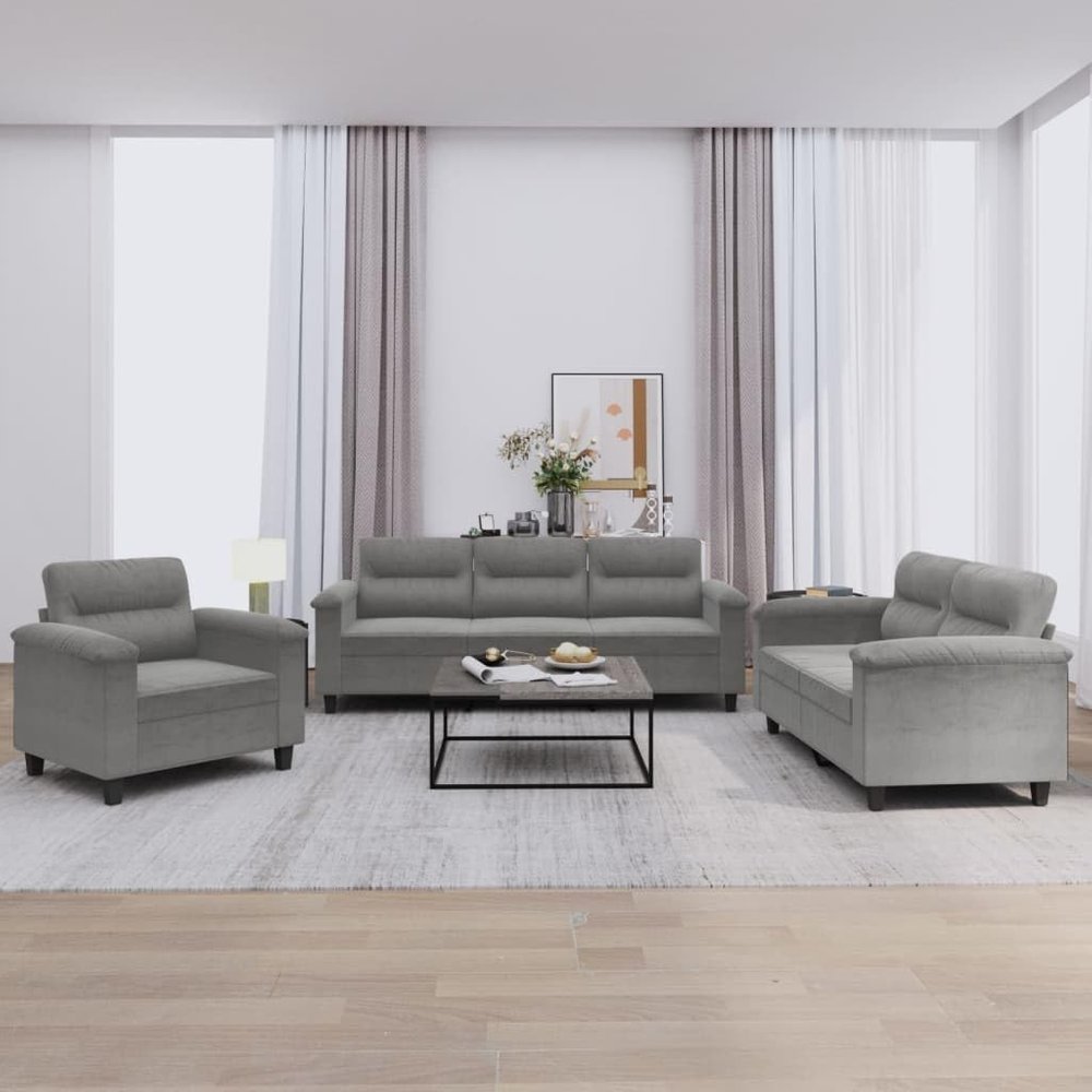 Qnhdfrt Dark Gray Sofa Set with Cushions, Microfiber Upholstery, Armchair, Loveseat and 3-Seater Sofa