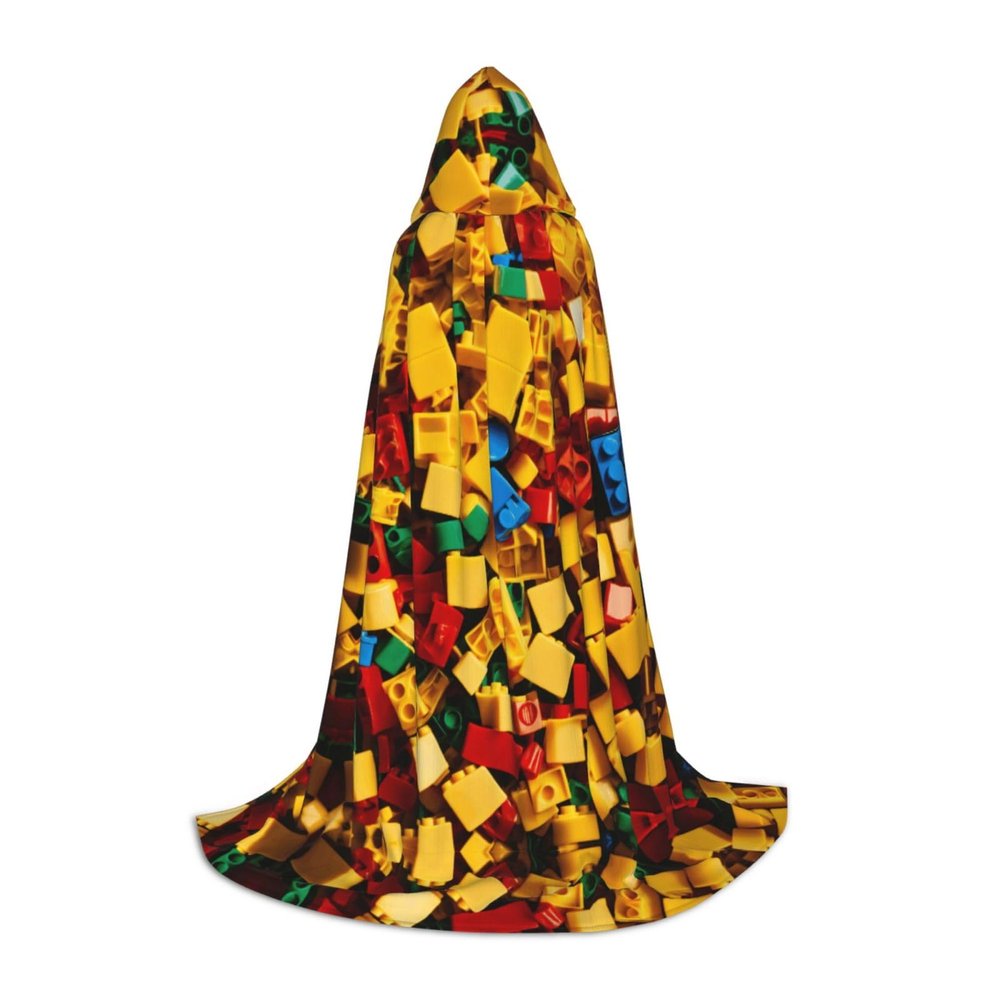 HDSKFNS Colorful Brick-Print Hooded Cloak, Black, Medium