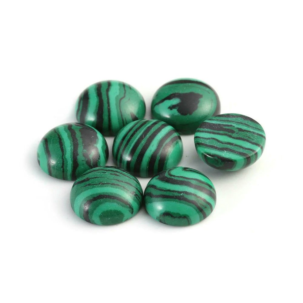 HDJSDB 10-Piece Natural Stone Cabochons, Round, 4/6/8/10/12 mm, for DIY Jewelry Making, Malachite, 12 mm