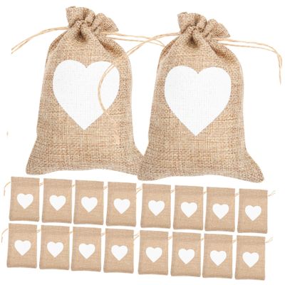 VALICLUD 25-Piece Linen Drawstring Gift Bags with Heart Pattern