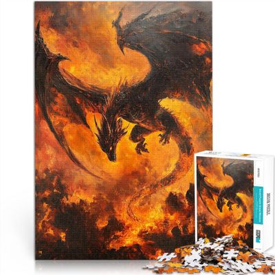 2000-Piece Puzzle for Adults, Black Dragon in Flames, 70 x 100 cm, Ages 14+
