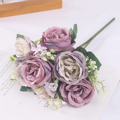 LIJUCAI Artificial Rose Bouquet for DIY Wedding, Garden and Home Decor (Purple)