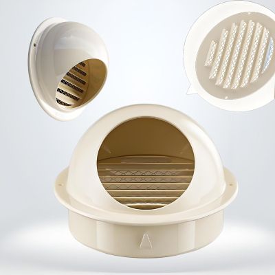 Generic Round Stainless Steel Ventilation Grille 70–200 mm, Exhaust Vent Cover with Backdraft Damper, Beige, 160 mm