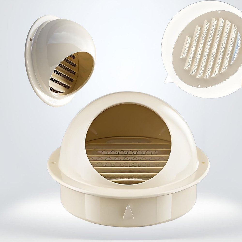 Generic Round Stainless Steel Ventilation Grille 70–200 mm, Exhaust Vent Cover with Backdraft Damper, Beige, 160 mm