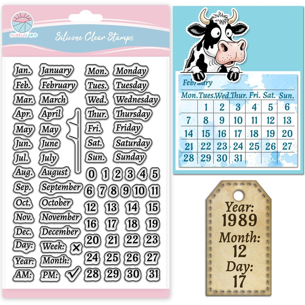 GLOBLELAND Calendar Clear Stamps for Scrapbooking
