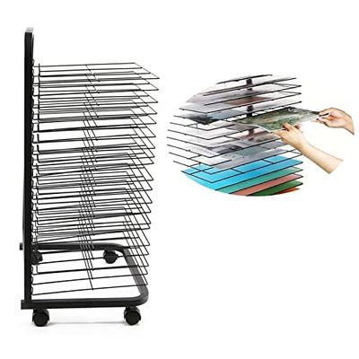 Mobile Metal Art Drying and Storage Rack with Extra-Large Flexible Shelves