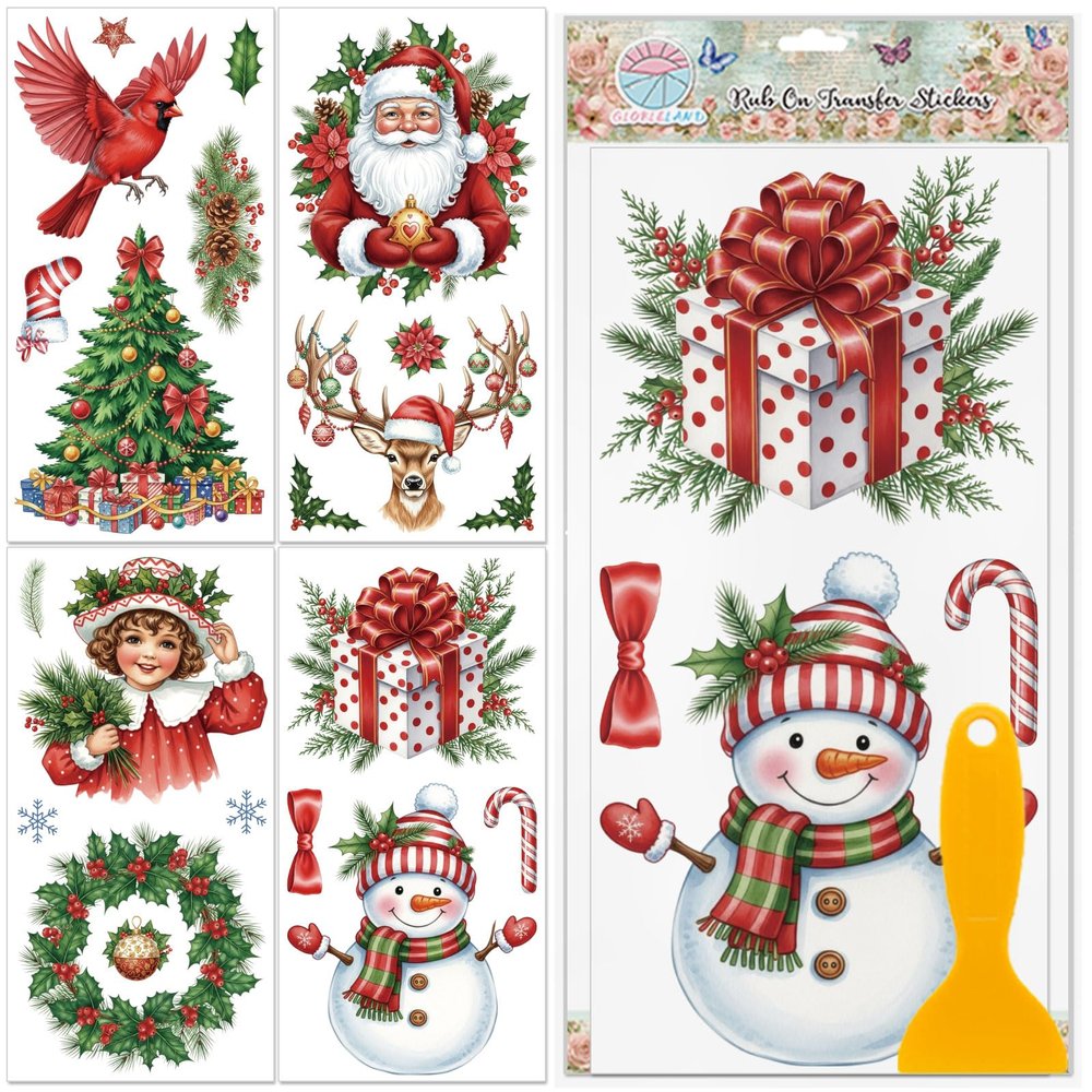 GLOBLELAND 4-Piece Christmas Decoration Rub-On Transfers