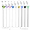 Glamifyr 9-Piece Curved Glass Straw Set with Butterfly Design view 1
