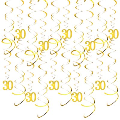 20-Piece Birthday Decoration Set, Gold 30 Spiral Streamers