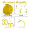 20-Piece Birthday Decoration Set, Gold 30 Spiral Streamers view 3