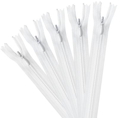 5 Pack Invisible Zippers, 40 cm, Nylon Zippers for Sewing (White)