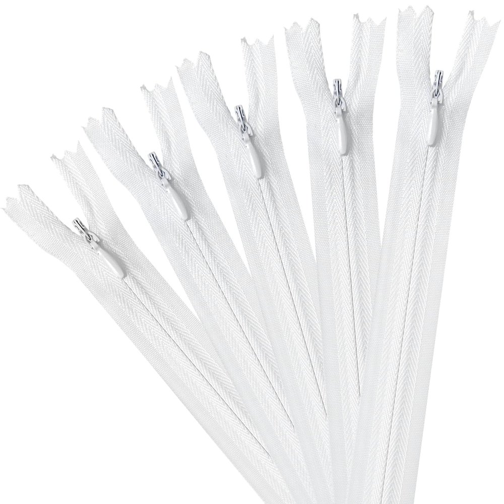 5 Pack Invisible Zippers, 40 cm, Nylon Zippers for Sewing (White)