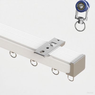 Ceiling-Mounted 1-Track Aluminum Curtain Rail, Silent Sliding, 3 m (9.8 ft)