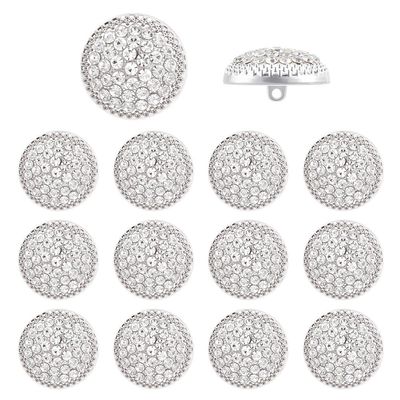 MAYJOYDIY 14 Pcs Silver Round Metal Rhinestone Buttons 23mm