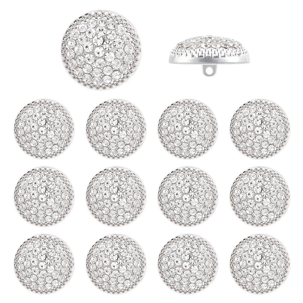 MAYJOYDIY 14 Pcs Silver Round Metal Rhinestone Buttons 23mm