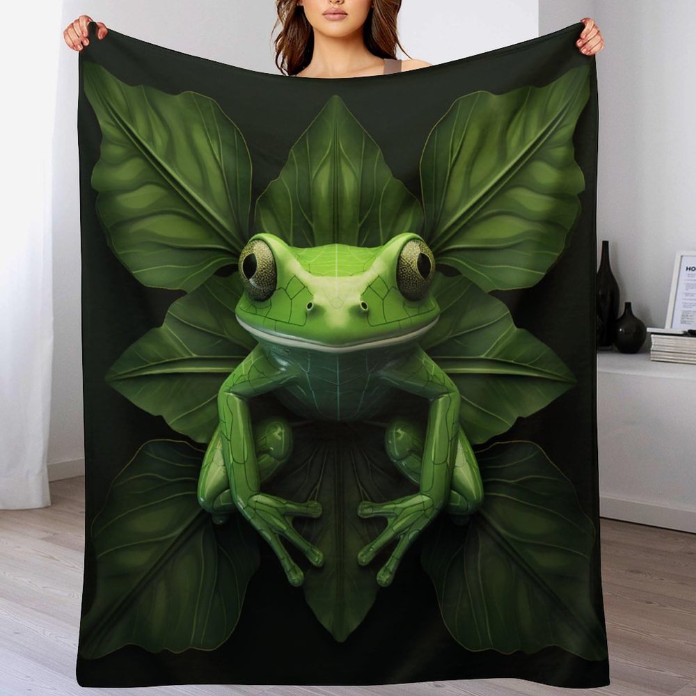 Frog Flannel Throw Blanket, Extra Soft, Four Seasons, 180 x 200 cm