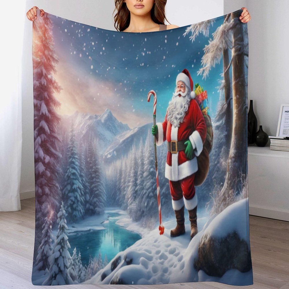 Santa Soft Flannel Fleece Throw Blanket, 130 x 150 cm