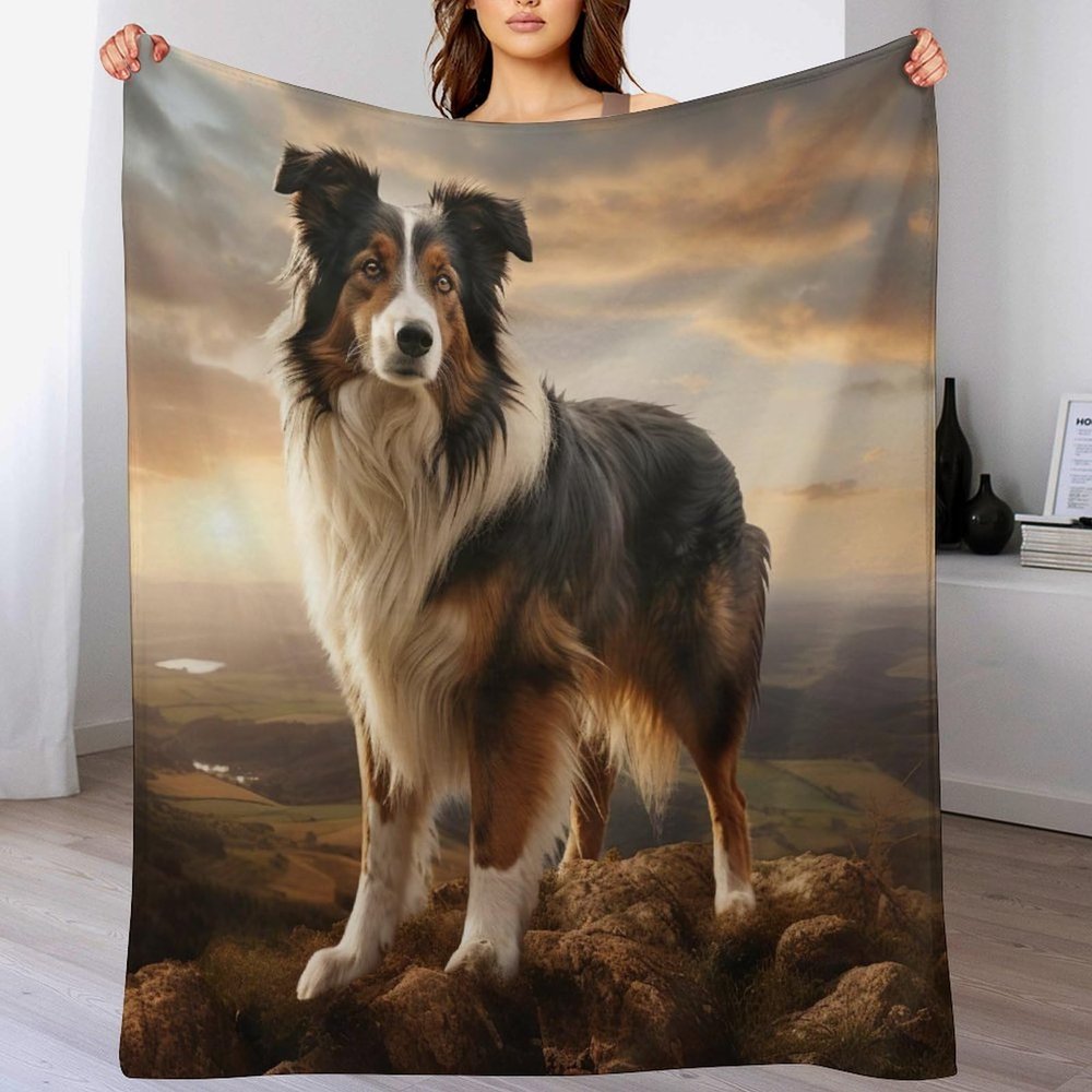 Border Collie Blanket, Warm Soft Flannel Fleece Throw, Sofa Blanket, Bedspread, 130 × 150 cm