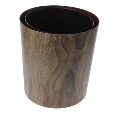 Zerodeko Round 8L Wood-Look Trash Can for Kitchen and Office