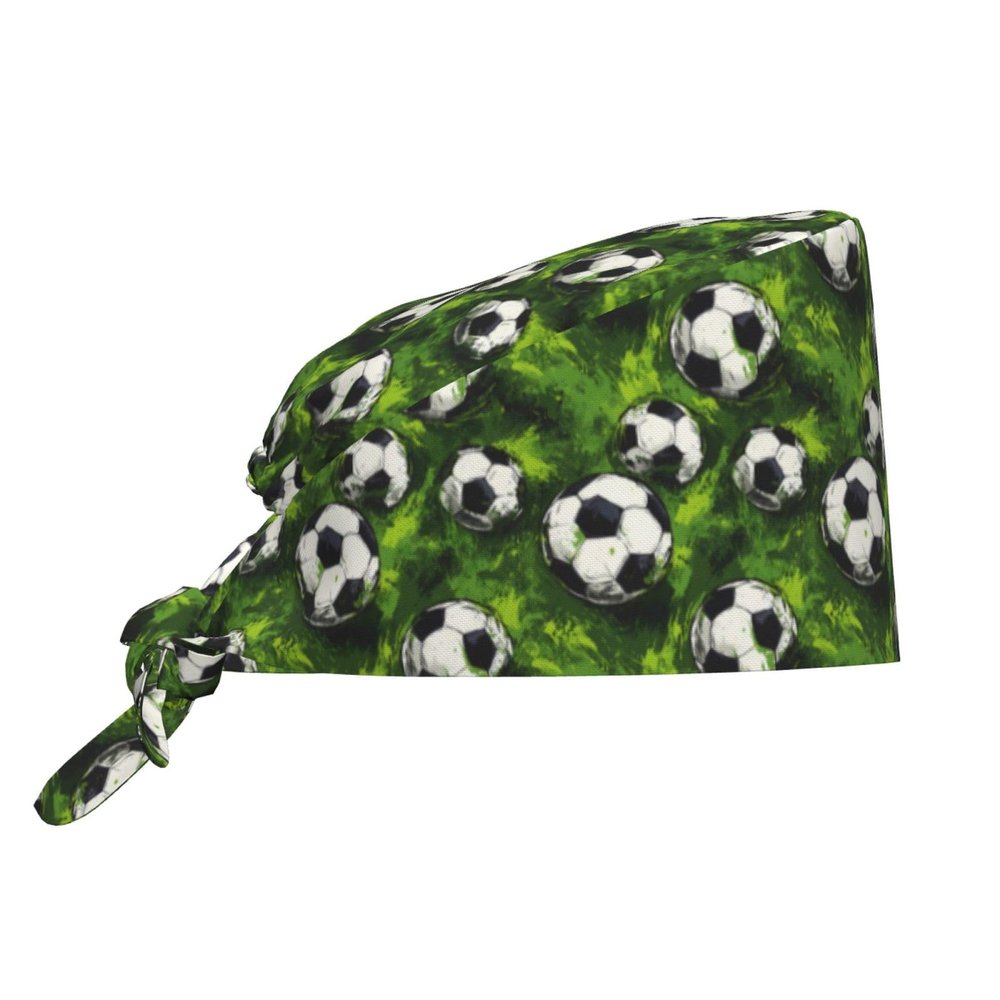 Scrub Cap for Women and Men, Green Grass Football Print, Adjustable Work Cap with Sweatband