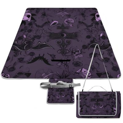 BVKWNTSA Gothic Printed Picnic Blanket, Purple/Black, Waterproof, Washable, Lightweight
