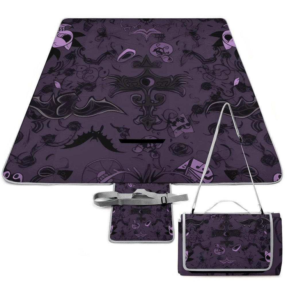 BVKWNTSA Gothic Printed Picnic Blanket, Purple/Black, Waterproof, Washable, Lightweight