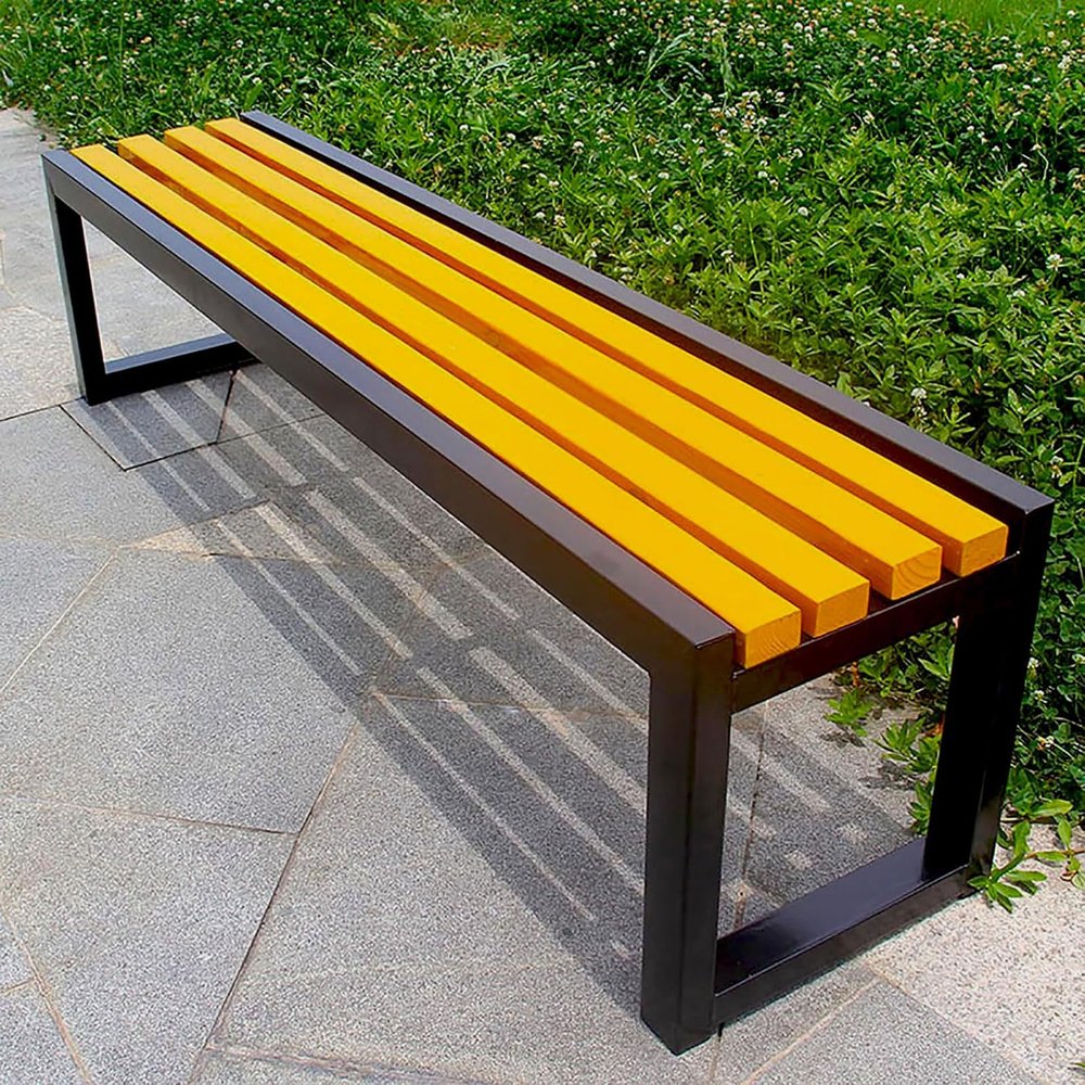 Yurstcggh Weather-Resistant Solid Wood Garden Bench, Yellow, 100 × 40 × 45 cm