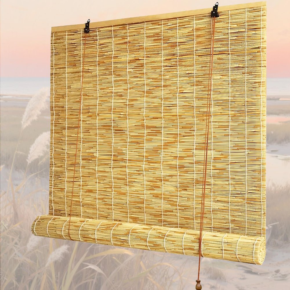 Lrisveana Natural Bamboo Roller Shade for Outdoor Use