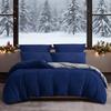 YASMENG Winter Bedding Set 220 x 240 cm, Navy Blue/Gray, Plush Fleece, Reversible, 3-Piece view 1