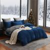 YASMENG Winter Bedding Set 220 x 240 cm, Navy Blue/Gray, Plush Fleece, Reversible, 3-Piece view 2