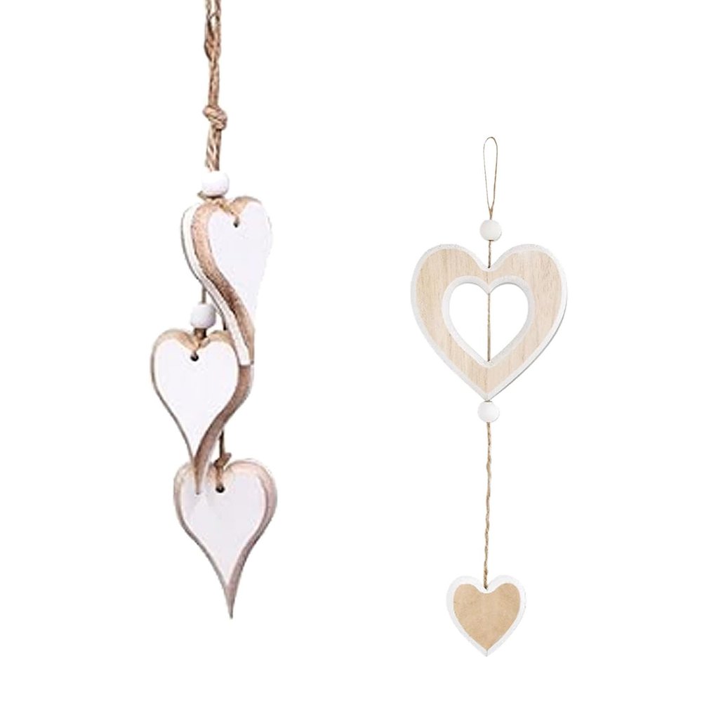 2-Piece Hanging Wooden Heart Decor