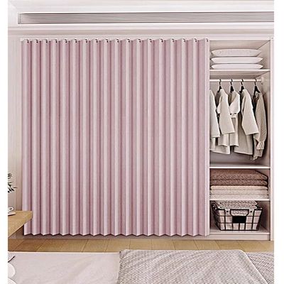 Sliding Cabinet Curtain with Track, Self-Adhesive Shelf Curtain, Opaque Room Divider (Pink, 140 x 240 cm)