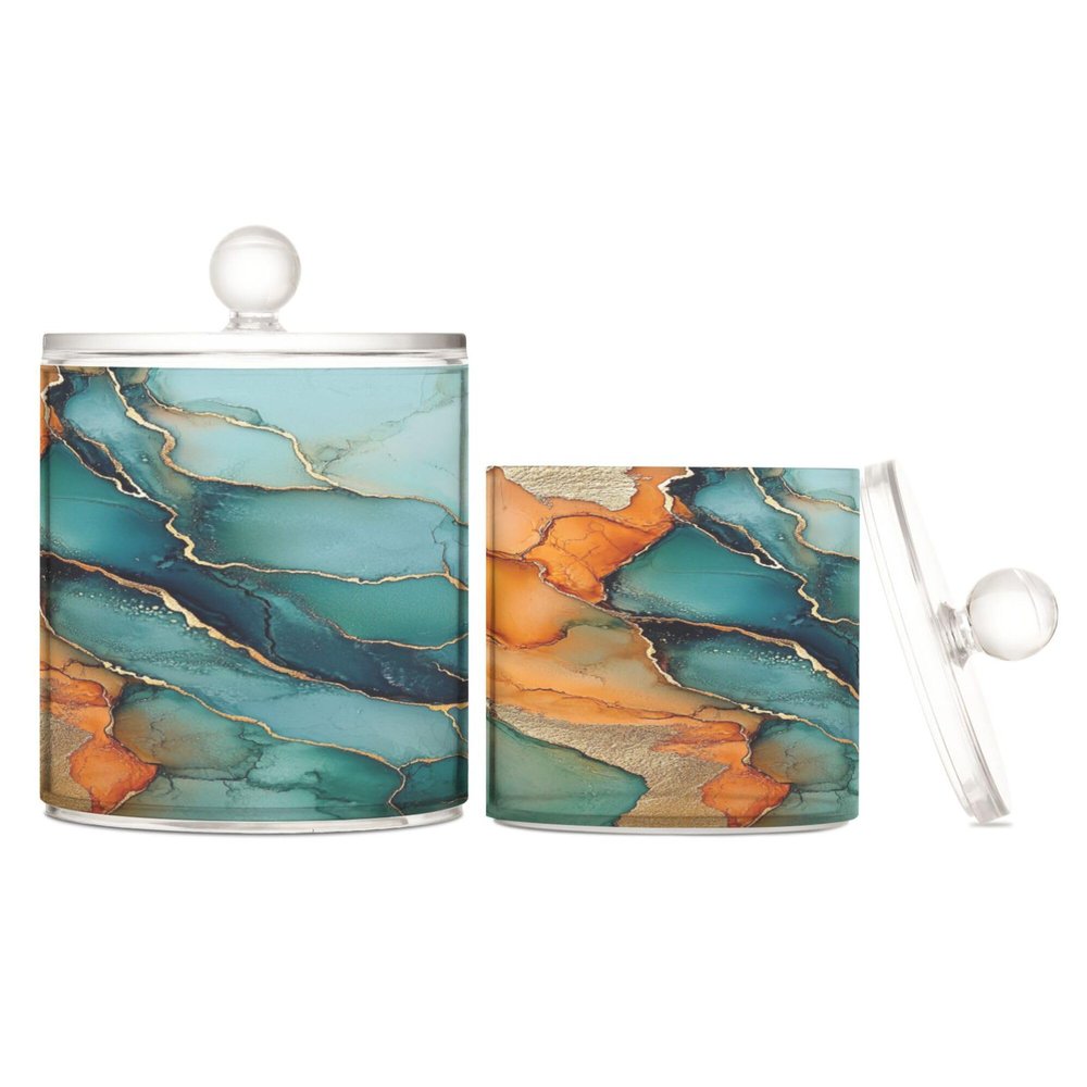 Marble Plastic Storage Containers, Turquoise/Orange, Transparent, with Lids, 2-Piece Set