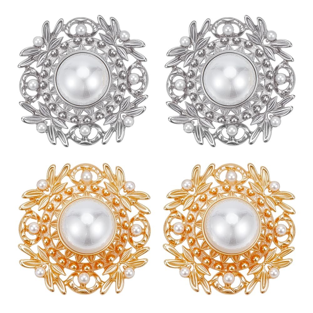 NBEADS 4-Piece Alloy Decorative Buttons with Pearl
