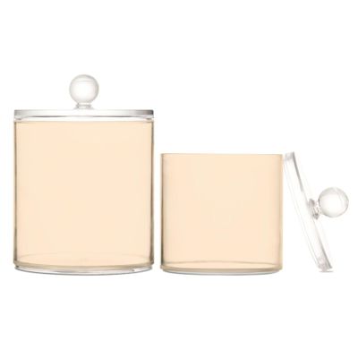 Plastic Storage Containers with Lids for Bathroom Essentials, Beige, 2-Pack