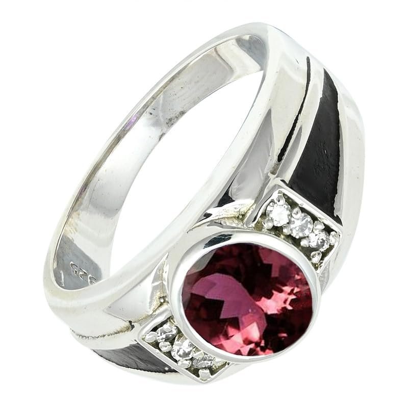 SILVERTROVE Pink Tourmaline (Lab-Created) Silver-Plated Stylish Band Ring for Men and Women, All Sizes CRG1166AR4_(50 (15.9))
