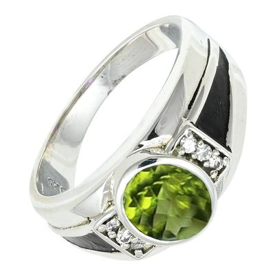 SILVERTROVE Lab-Created Peridot Silver-Plated Ring for Women and Men, Handmade, Size 51 (16.2 mm)