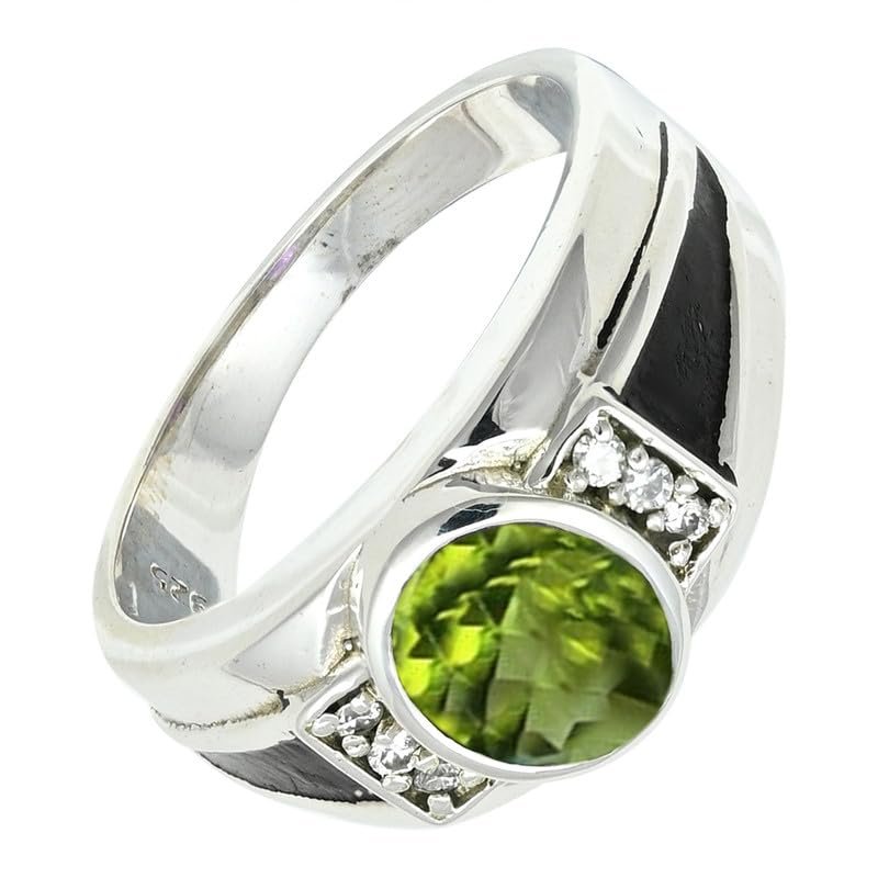 SILVERTROVE Lab-Created Peridot Silver-Plated Ring for Women and Men, Handmade, Size 51 (16.2 mm)