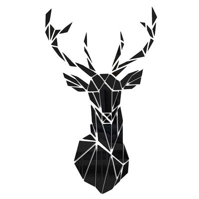 3D Acrylic Mirror Wall Decal, Large Deer Head, Black