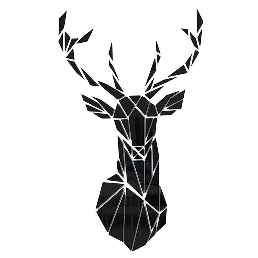 3D Acrylic Mirror Wall Decal, Large Deer Head, Black