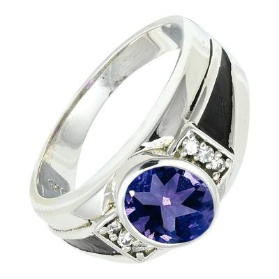 SILVERTROVE Lab-Created Tanzanite Silver-Plated Band Ring