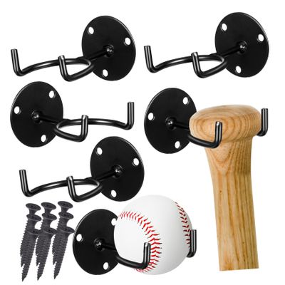 Abaodam Black Baseball Bat Wall Mounts, 6-Piece Set, Iron