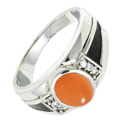 SILVERTROVE Peach Moonstone Silver-Plated Ring for Women and Men, Handmade, Size 62 (19.7)