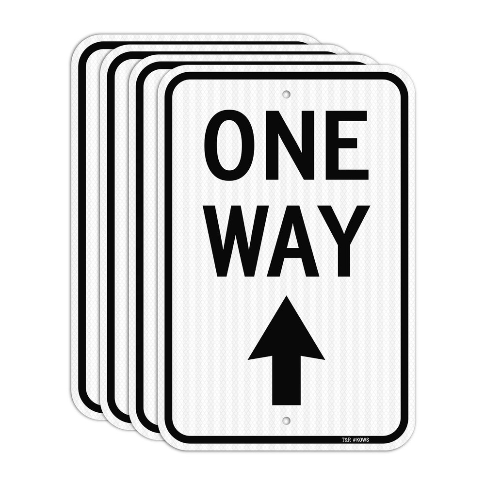 T&R One-Way Sign with Up Arrow, 18 x 12 in (45.7 x 30.5 cm), Reflective Film, Rust-Resistant Aluminum, 4-Pack