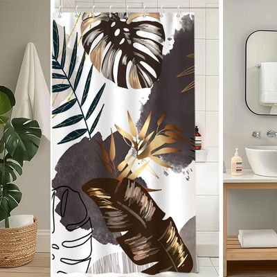 Uiiooazy Tropical Palm Leaf Shower Curtain, 47 x 71 in, Black