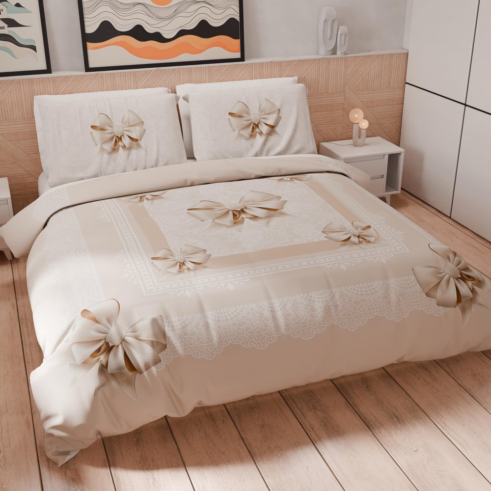 Petti Artigiani Italiani King-Size Duvet Cover Set, 260 x 240 cm, Beige Bow
