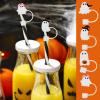Halloween Straw Toppers - 4-Pack Reusable Silicone Decorations view 3